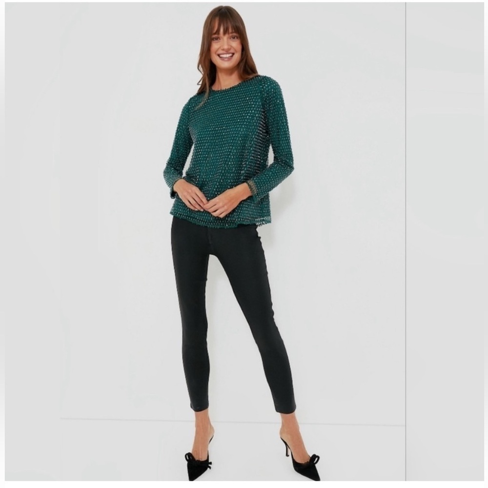 Tuckernuck Hyacinth House Gemma Sequin Blouse XS Green Holiday Glam NWT - Picture 2 of 6